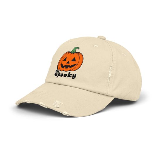 Retro Spooky Pumpkin Hat, Distressed Halloween Baseball Cap
