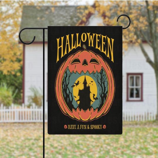 Spooky Haunted House & Pumpkin Halloween Garden Flag, Spooky Porch Flag
