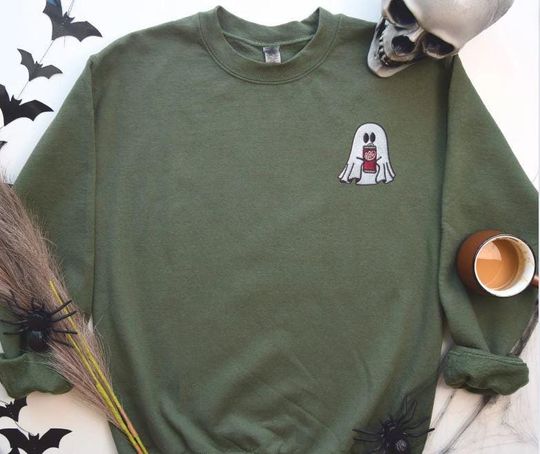 Embroidered Cute Ghost Dr. Pepper Sweatshirt Halloween Shirt Halloween
