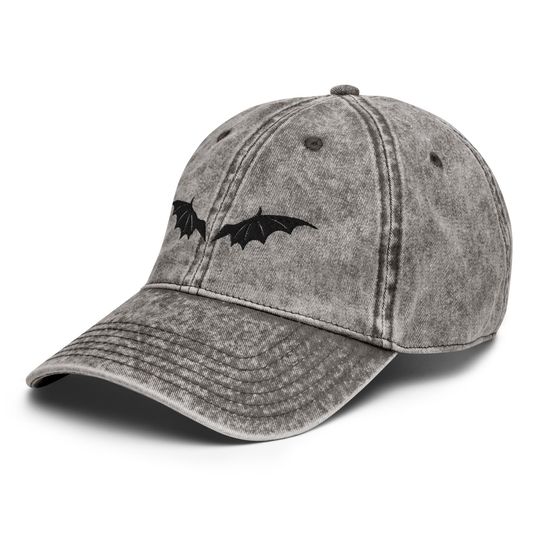 Bat Wings Vintage Style Cotton Twill Cap | Gothic Embroidered Athletic Cap