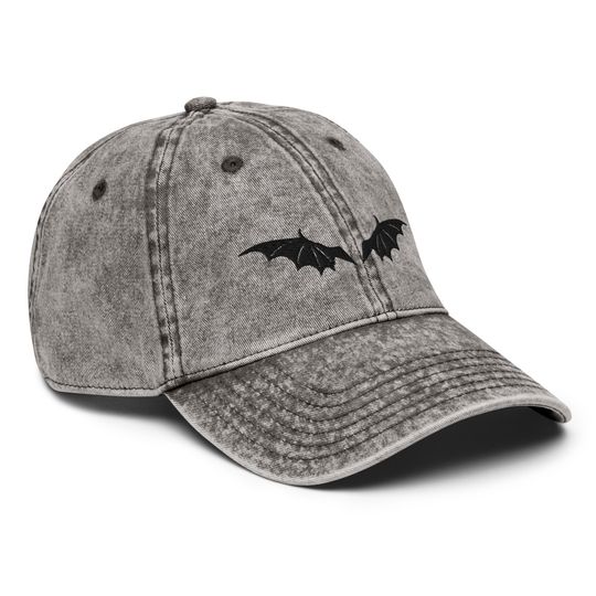 Bat Wings Vintage Style Cotton Twill Cap | Gothic Embroidered Athletic Cap