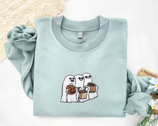 Embroidered Ghost Sweatshirt, Halloween Embroidered Sweatshirt