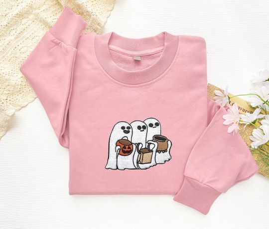 Embroidered Ghost Sweatshirt, Halloween Embroidered Sweatshirt