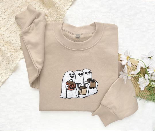 Embroidered Ghost Sweatshirt, Halloween Embroidered Sweatshirt