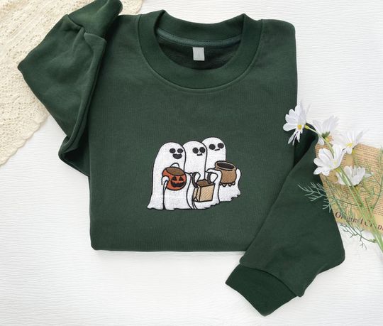 Embroidered Ghost Sweatshirt, Halloween Embroidered Sweatshirt