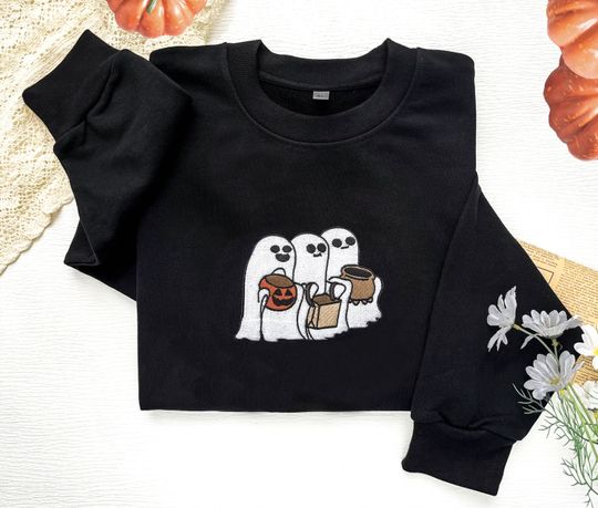 Embroidered Ghost Sweatshirt, Halloween Embroidered Sweatshirt