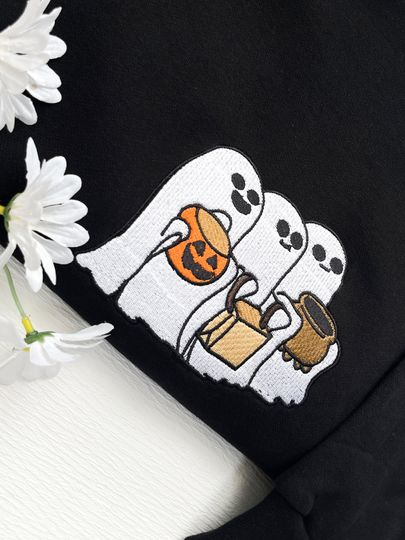 Embroidered Ghost Sweatshirt, Halloween Embroidered Sweatshirt