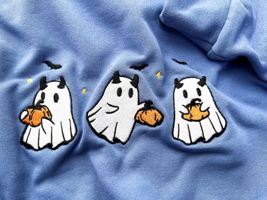 Embroidered Pumpkin Ghost Sweatshirt, Jack-o-Lantern Sweatshirt