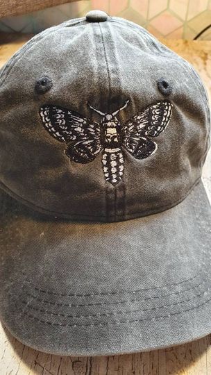 Stunning embroidered Death head moth summer cap alternative goth