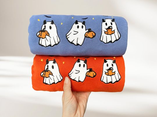 Embroidered Pumpkin Ghost Sweatshirt, Jack-o-Lantern Sweatshirt
