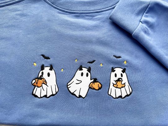 Embroidered Pumpkin Ghost Sweatshirt, Jack-o-Lantern Sweatshirt