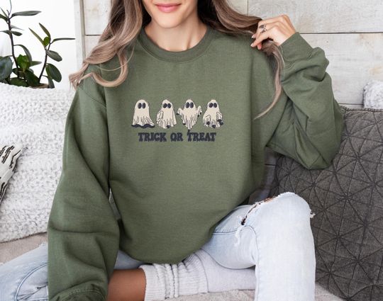 Embroidered Teacher Halloween Sweatshirt, Embroidered Trick or Teach Sweatshirt