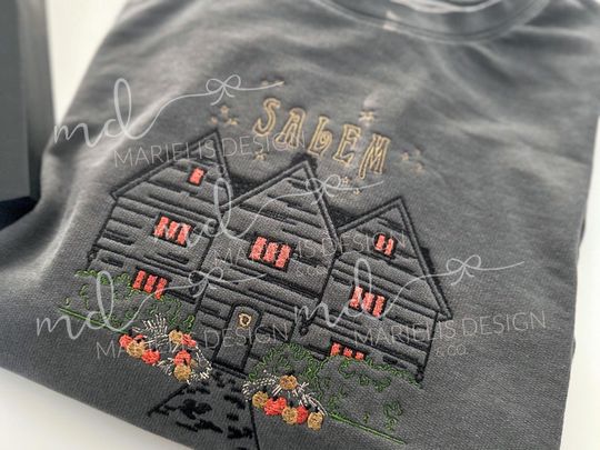 Halloween Salem Embroidered pullover, Fall Sweater, Halloween Sweatshirt