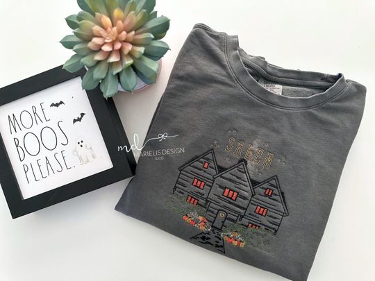 Halloween Salem Embroidered pullover, Fall Sweater, Halloween Sweatshirt
