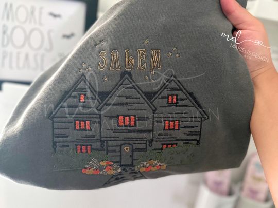 Halloween Salem Embroidered pullover, Fall Sweater, Halloween Sweatshirt