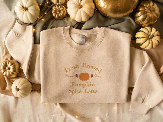 Embroidered Pumpkin Sweatshirt, Halloween Pumpkin Spice Latte Sweatshirt
