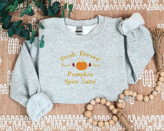 Embroidered Pumpkin Sweatshirt, Halloween Pumpkin Spice Latte Sweatshirt