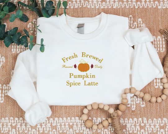 Embroidered Pumpkin Sweatshirt, Halloween Pumpkin Spice Latte Sweatshirt
