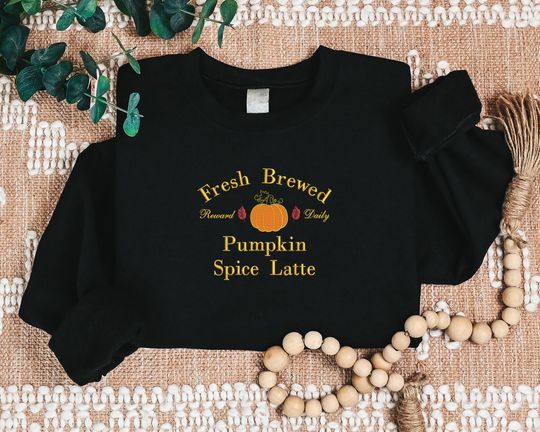 Embroidered Pumpkin Sweatshirt, Halloween Pumpkin Spice Latte Sweatshirt