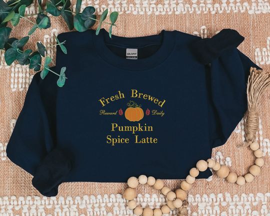 Embroidered Pumpkin Sweatshirt, Halloween Pumpkin Spice Latte Sweatshirt