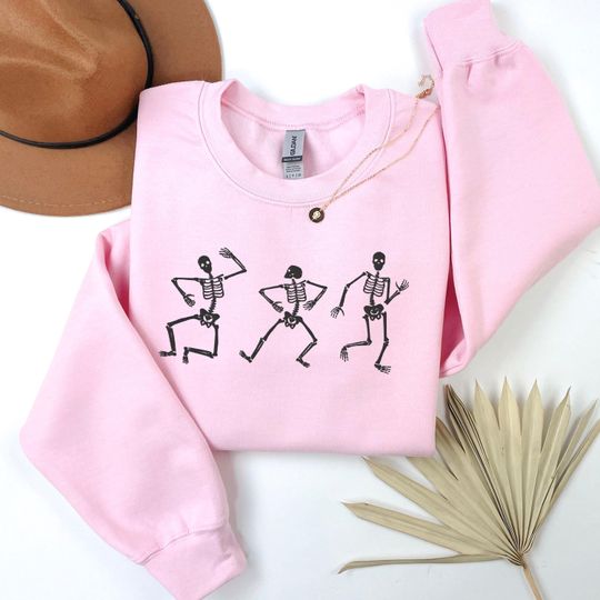 Halloween Skeleton Sweatshirt - Embroidered Dancing Skeleton Crewneck