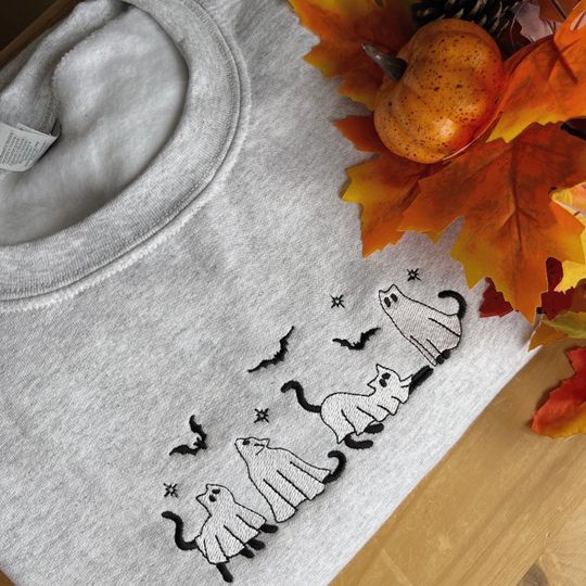 Ghost Cats Embroidered Sweatshirt   Unisex