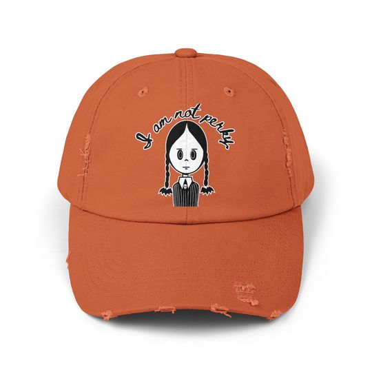 Wednesday Hat I am not Perky distressed cap Halloween accessory Wednesday Addams baseball