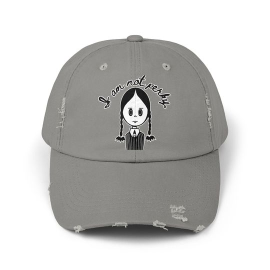 Wednesday Hat I am not Perky distressed cap Halloween accessory Wednesday Addams baseball