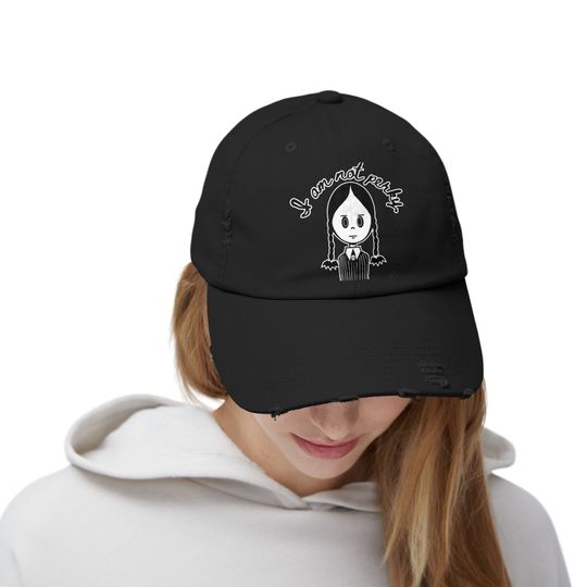 Wednesday Hat I am not Perky distressed cap Halloween accessory Wednesday Addams baseball