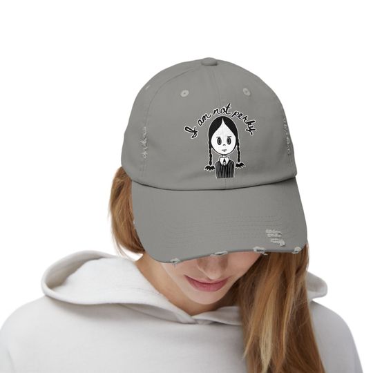 Wednesday Hat I am not Perky distressed cap Halloween accessory Wednesday Addams baseball