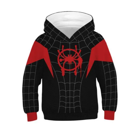 Kids Spider-Man Into the Spider-Verse Hoodie Miles Morales Cosplay Pullover Tops