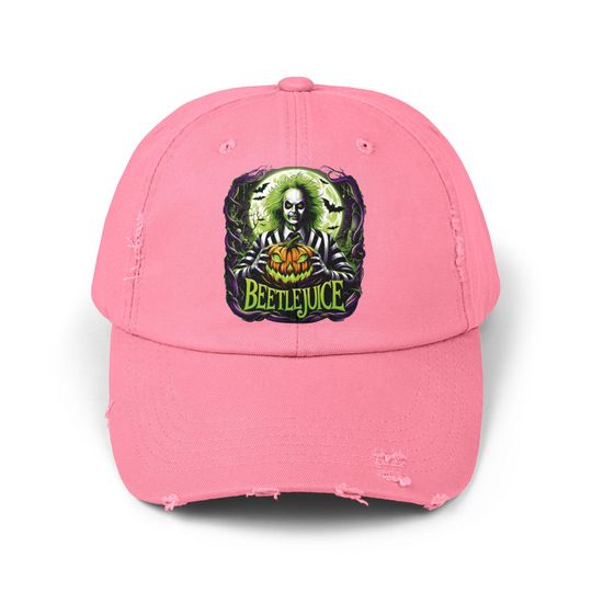 Beetlejuice Distressed Hat |  Cotton Twill Cap | Adjustable Low Profile D-Ring Closure
