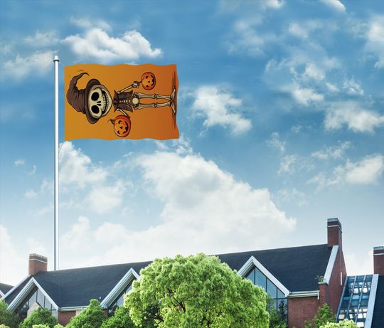 Skeleton Garden Flag, Fall Autumn Pumpkin Halloween Home Banner Spooky