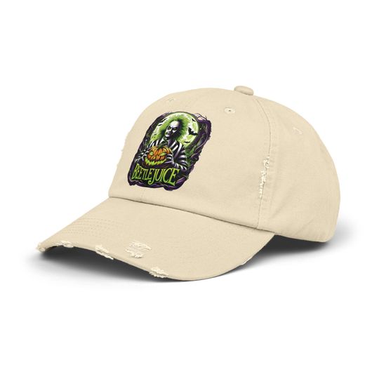Beetlejuice Distressed Hat |  Cotton Twill Cap | Adjustable Low Profile D-Ring Closure
