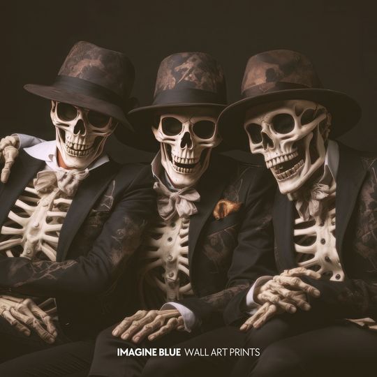 Funny Skeletons Print Halloween Poster Printable Dark Academia Wall Art