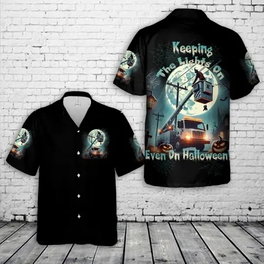 Lineman Bucket Truck Halloween Hawaiian Shirt