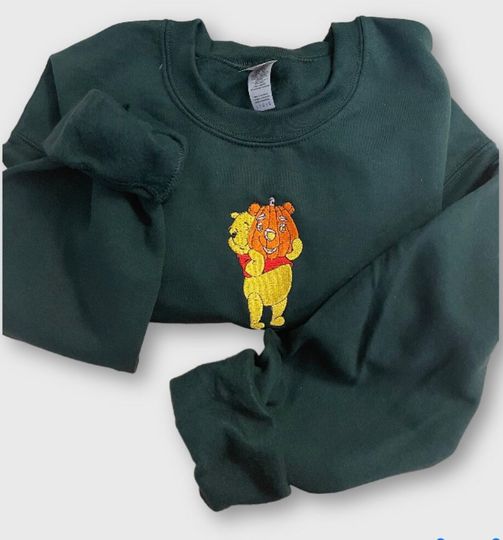 Fall Winnie the Pooh Embroidered Sweatshirt - Embroidered Crewneck