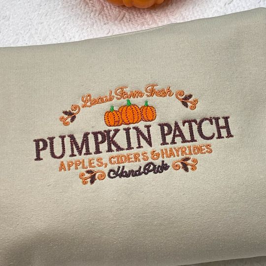 Fall Pumpkin Patch Embroidered Sweatshirt, Embroidery Fall  , Pumpkin