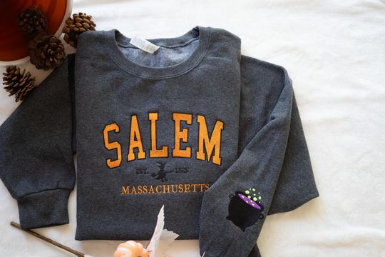 Salem Massachusetts sweatshirt, Hocus Pocus Halloween, Fall Embroidered Sweatshirt