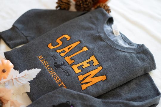 Salem Massachusetts sweatshirt, Hocus Pocus Halloween, Fall Embroidered Sweatshirt