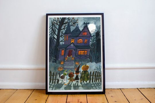 Haunted House Poster, Halloween prints