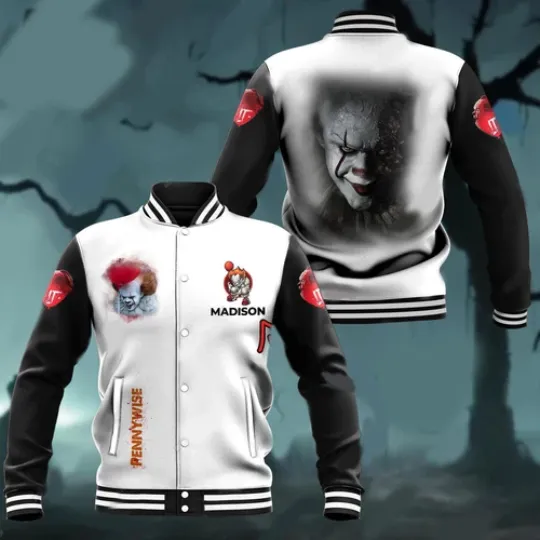 Personalized Halloween Pennywise Scary Character IT Red Balloon Baseball Jacket