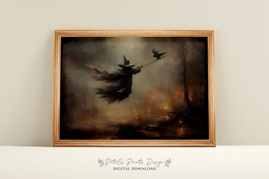 Witchy Decor Halloween Wall Art Printable Vintage Witch Halloween Rustic Halloween Decor
