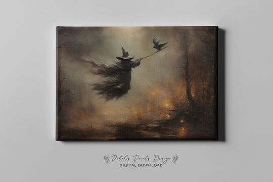 Witchy Decor Halloween Wall Art Printable Vintage Witch Halloween Rustic Halloween Decor