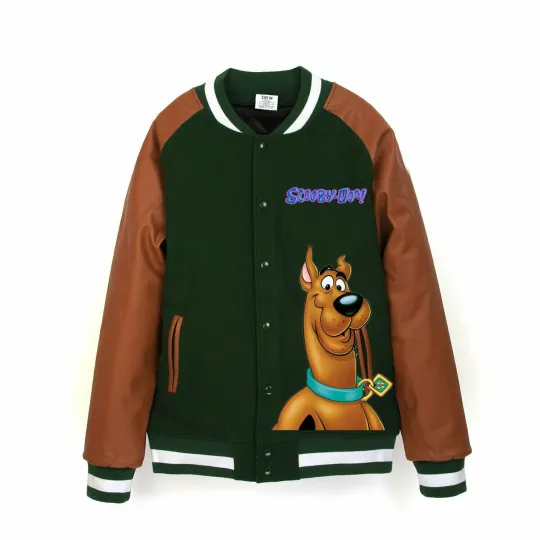 MEN'S SCOOBY DOO VARSITY GREEN WOOL AND FAUX Baseball JACKET