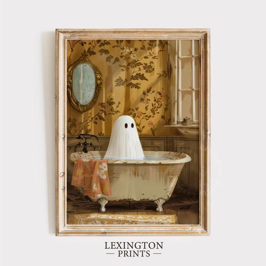 Ghost In Bathtub Print Halloween Printable Wall Art