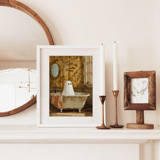 Ghost In Bathtub Print Halloween Printable Wall Art
