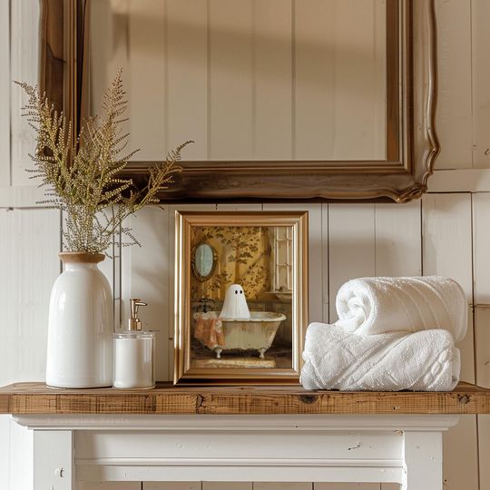 Ghost In Bathtub Print Halloween Printable Wall Art