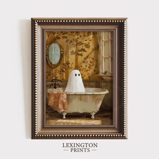Ghost In Bathtub Print Halloween Printable Wall Art