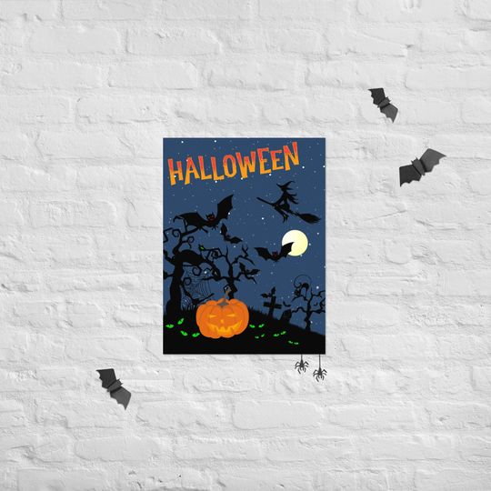 Spooky Halloween Graveyard Poster  - Twisted Trees